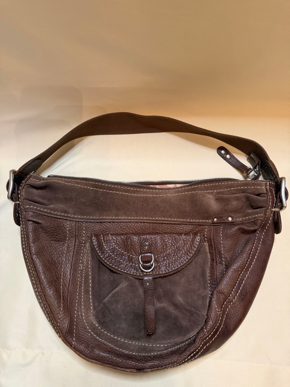 Fossil Dark Brown Leather & Suede Shoulder Bag